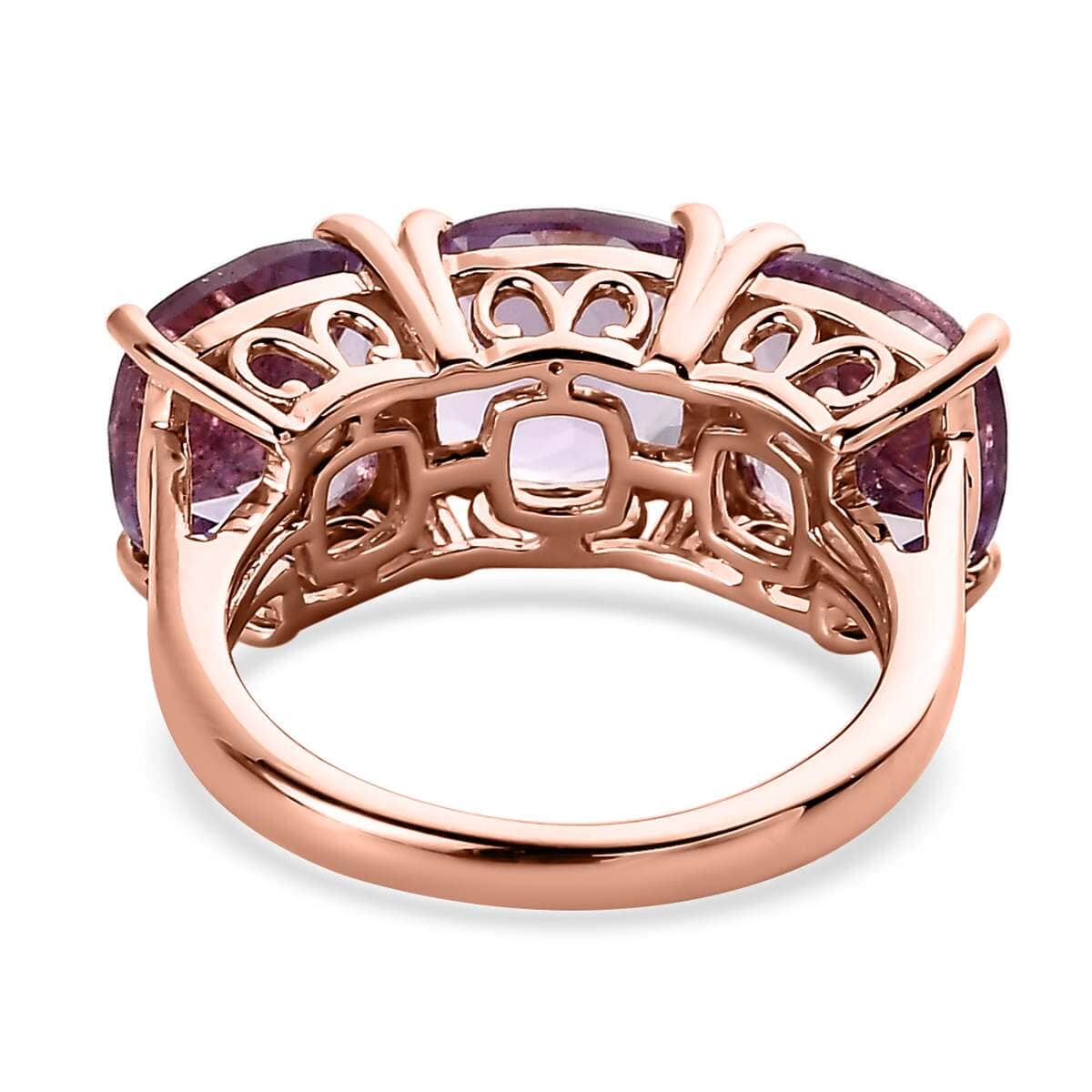 AAA Rose De France Amethyst 3 Stone Ring in Vermeil Rose Gold Over Sterling Silver 6.10 ctw image number 4