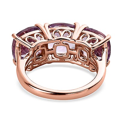 AAA Rose De France Amethyst 3 Stone Ring in Vermeil Rose Gold Over Sterling Silver (Size 10.0) 6.10 ctw