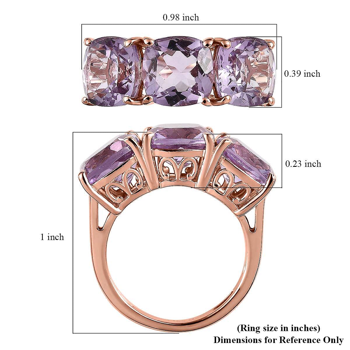 AAA Rose De France Amethyst 3 Stone Ring in Vermeil Rose Gold Over Sterling Silver (Size 10.0) 6.10 ctw