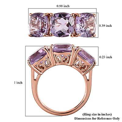 AAA Rose De France Amethyst 3 Stone Ring in Vermeil Rose Gold Over Sterling Silver (Size 10.0) 6.10 ctw