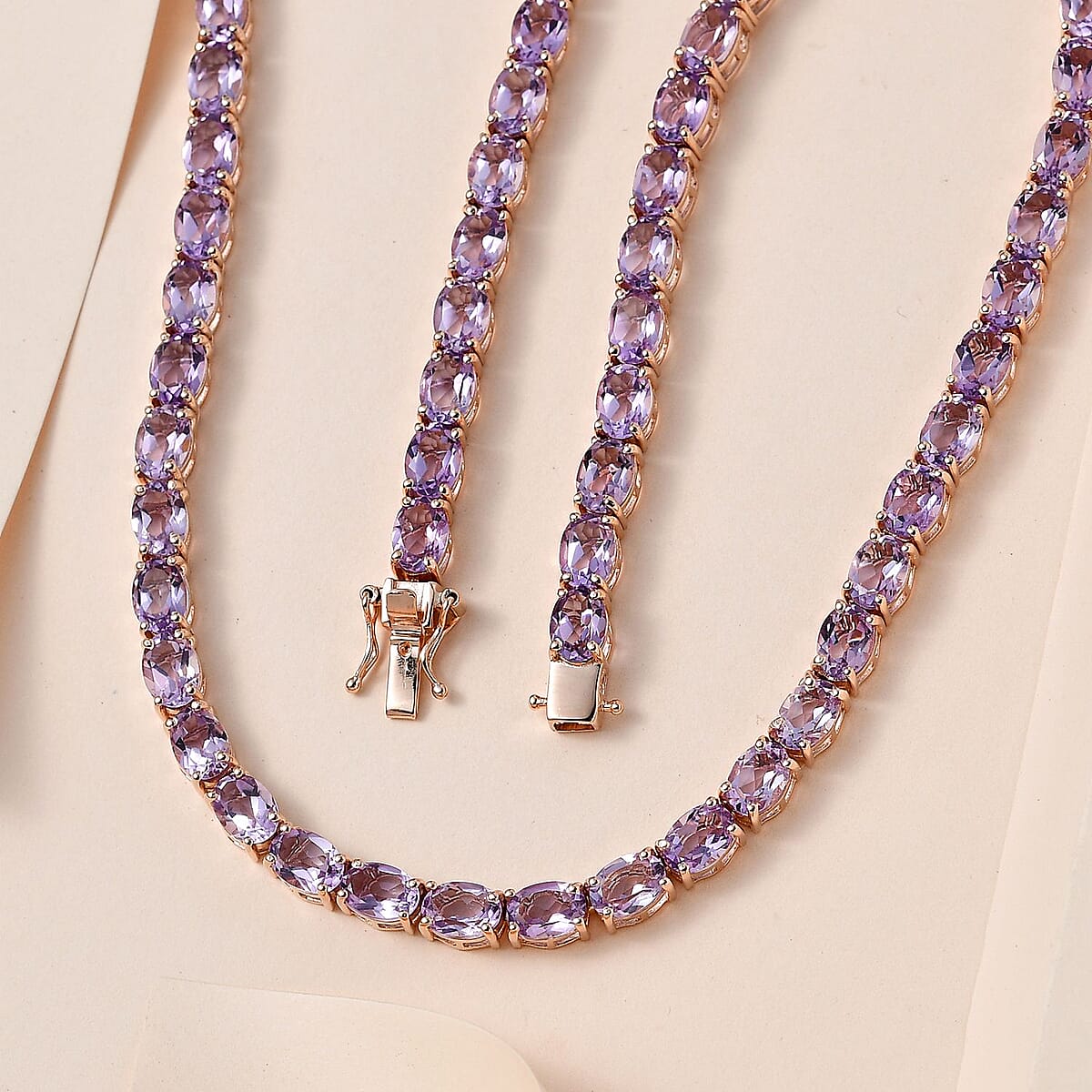 AAA Rose De France Amethyst Tennis Necklace 18 Inches in Vermeil Rose Gold Over Sterling Silver 46.15 ctw image number 1