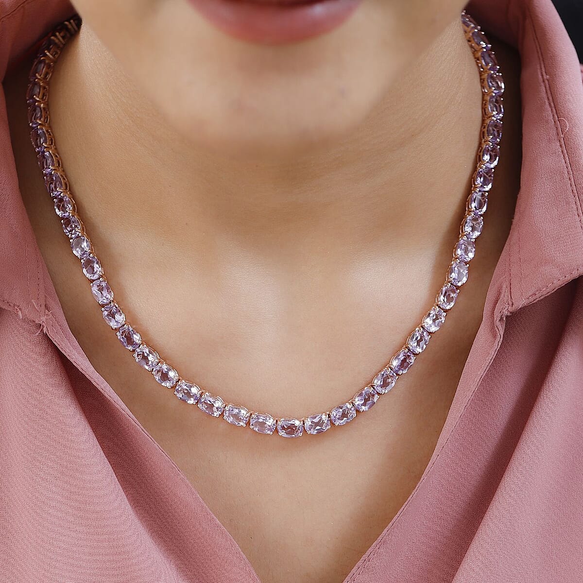 AAA Rose De France Amethyst Tennis Necklace 18 Inches in Vermeil Rose Gold Over Sterling Silver 46.15 ctw image number 2