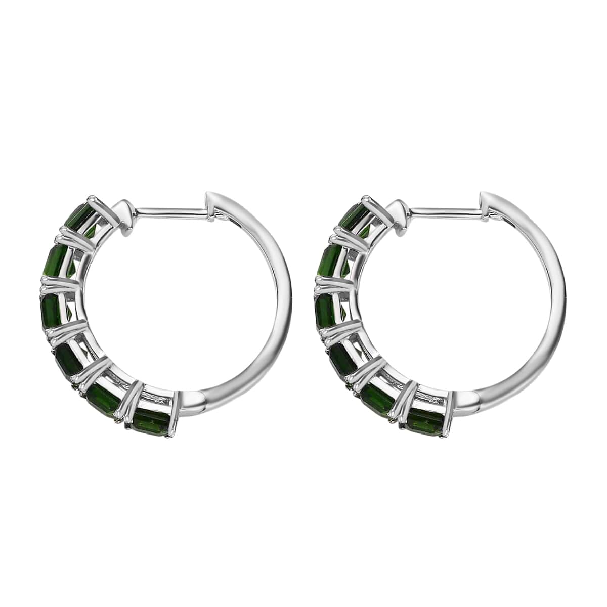 Buy Asscher Cut Chrome Diopside Hoop Earrings, Platinum Over Sterling ...