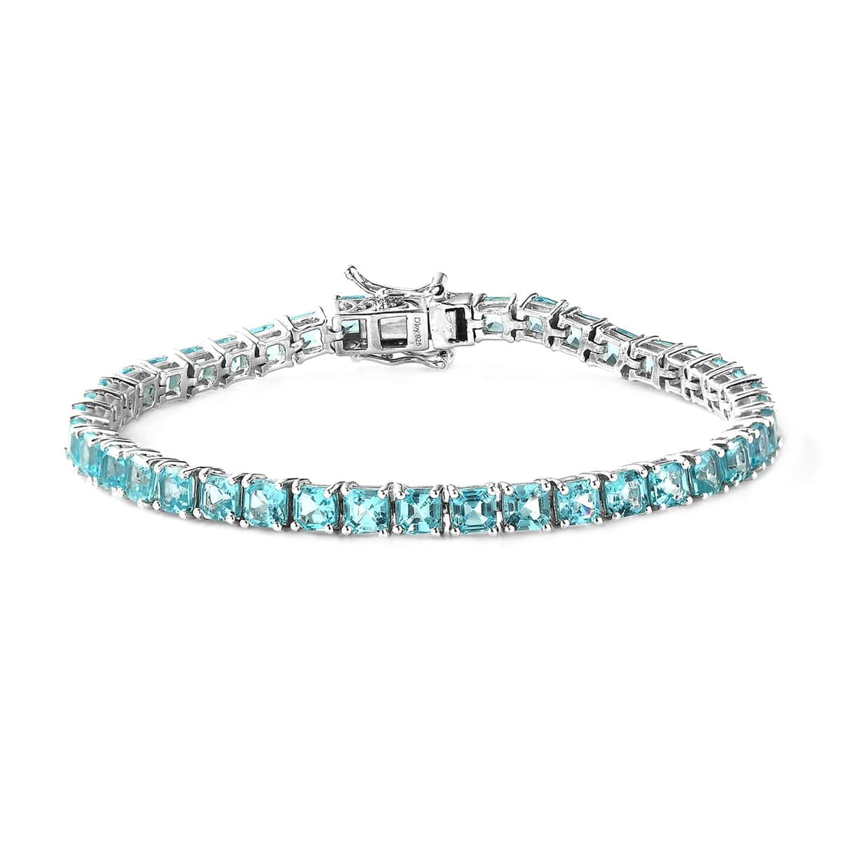 Asscher Cut Madagascar Paraiba Apatite Tennis Bracelet in Platinum Over Sterling Silver (7.25 In) 14.85 ctw image number 0