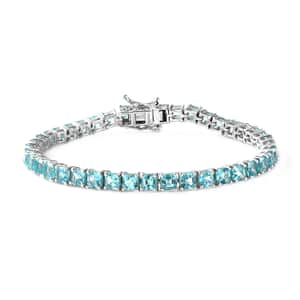 Asscher Cut Madagascar Paraiba Apatite Tennis Bracelet in Platinum Over Sterling Silver (7.25 In) 14.85 ctw