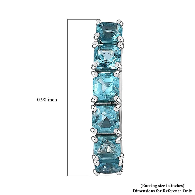 Asscher Cut Madagascar Paraiba Apatite Hoop Earrings in Platinum Over Sterling Silver, Paraiba Apatite Jewelry, Hinged Hoop Earrings, Gift For Her 4.60 ctw