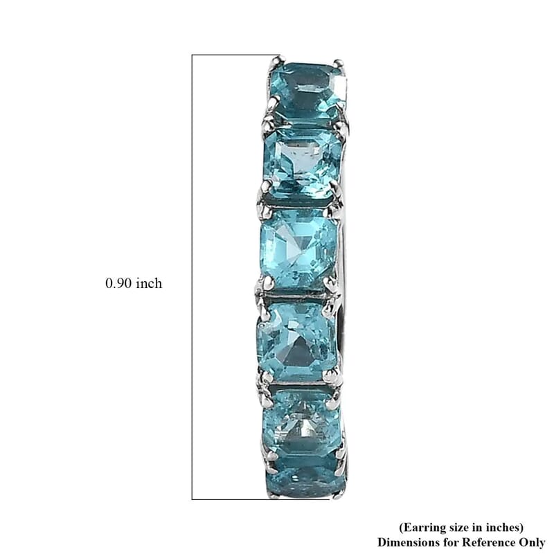 Asscher Cut Madagascar Paraiba Apatite Hoop Earrings in Platinum Over Sterling Silver, Paraiba Apatite Jewelry, Hinged Hoop Earrings, Gift For Her 4.60 ctw