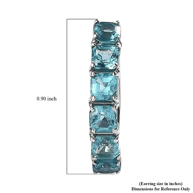 Asscher Cut Madagascar Paraiba Apatite Hoop Earrings in Platinum Over Sterling Silver, Paraiba Apatite Jewelry, Hinged Hoop Earrings, Gift For Her 4.60 ctw