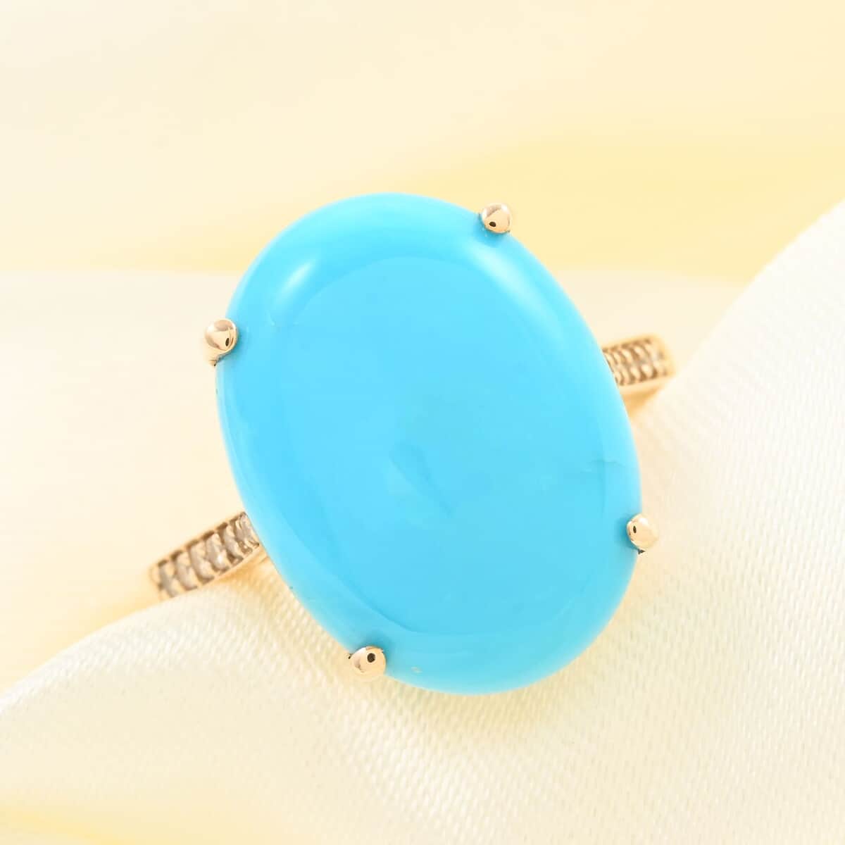 Luxoro 10K Yellow Gold AAA Sleeping Beauty Turquoise and G-H I2 Diamond Ring 6.85 ctw (Del. in 3-7 Days) image number 1