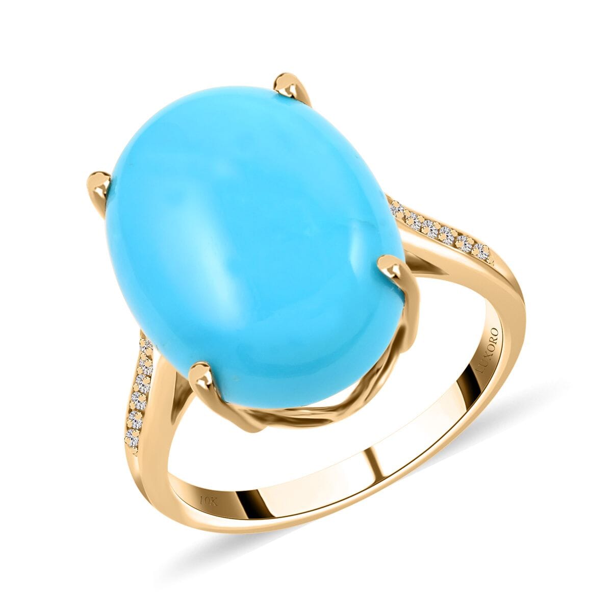 Luxoro 10K Yellow Gold AAA Sleeping Beauty Turquoise and G-H I2 Diamond Ring (Size 6.0) 6.85 ctw image number 0