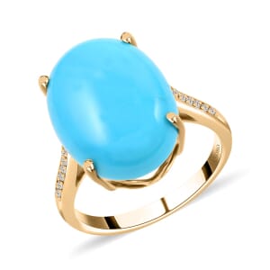 Luxoro 10K Yellow Gold AAA Sleeping Beauty Turquoise and G-H I2 Diamond Ring (Size 6.0) 6.85 ctw