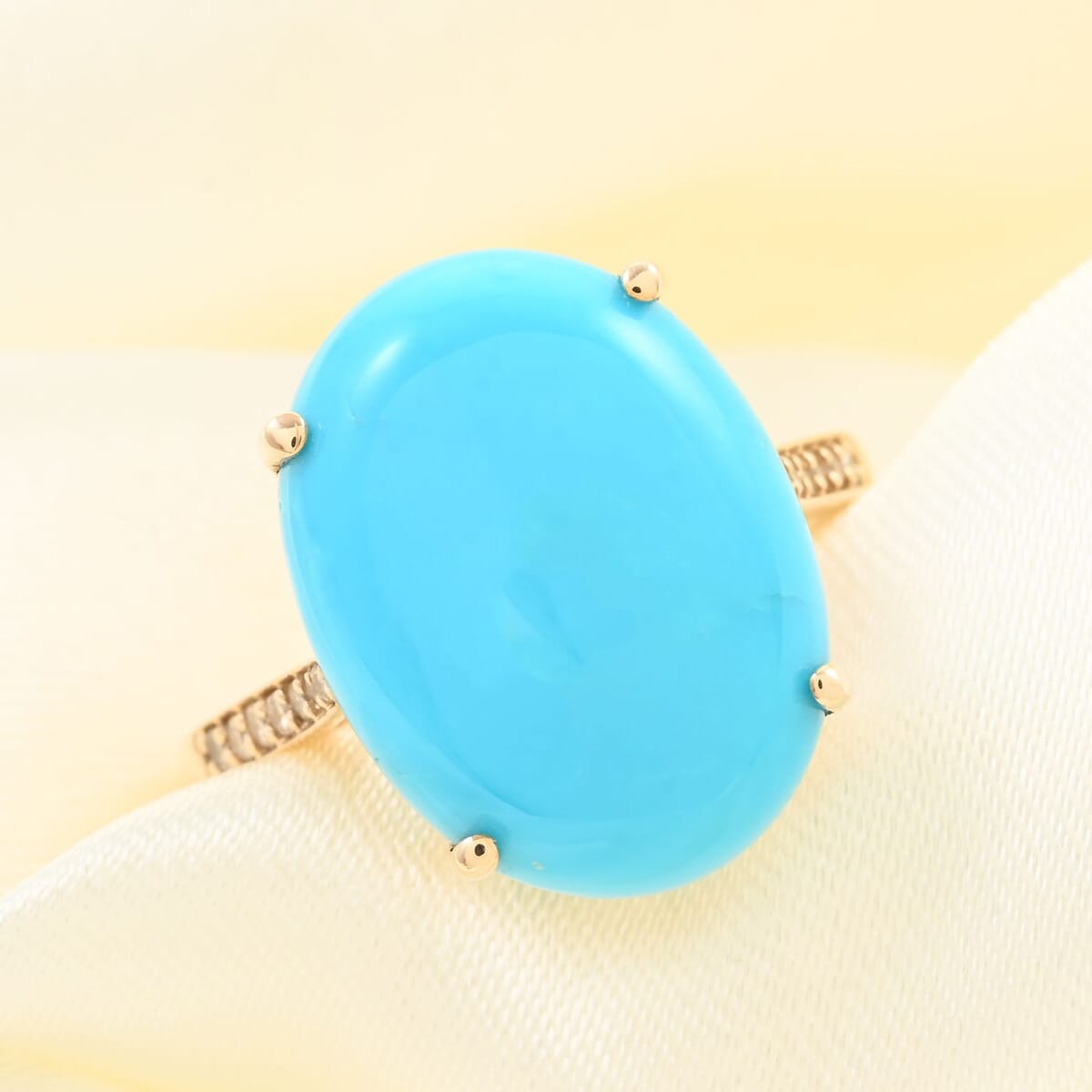 Luxoro 10K Yellow Gold AAA Sleeping Beauty Turquoise and G-H I2 Diamond Ring (Size 6.0) 6.85 ctw image number 1