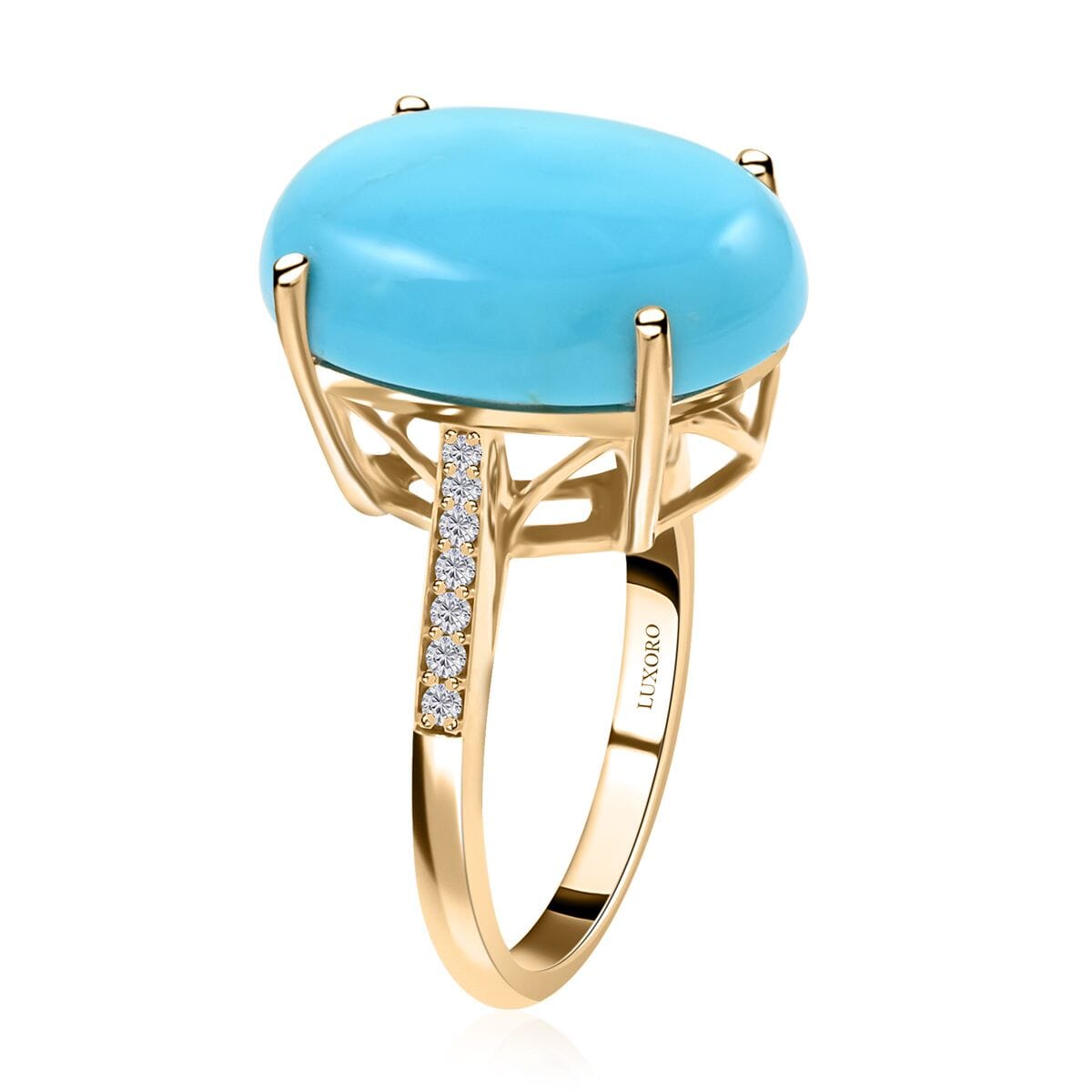 Luxoro 10K Yellow Gold AAA Sleeping Beauty Turquoise and G-H I2 Diamond Ring (Size 6.0) 6.85 ctw image number 3