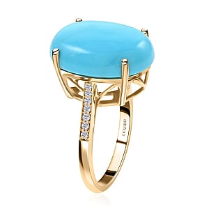 Luxoro 10K Yellow Gold AAA Sleeping Beauty Turquoise and G-H I2 Diamond Ring (Size 6.0) 6.85 ctw