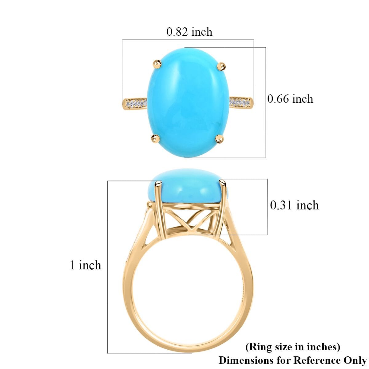 Luxoro 10K Yellow Gold AAA Sleeping Beauty Turquoise and G-H I2 Diamond Ring (Size 6.0) 6.85 ctw image number 5