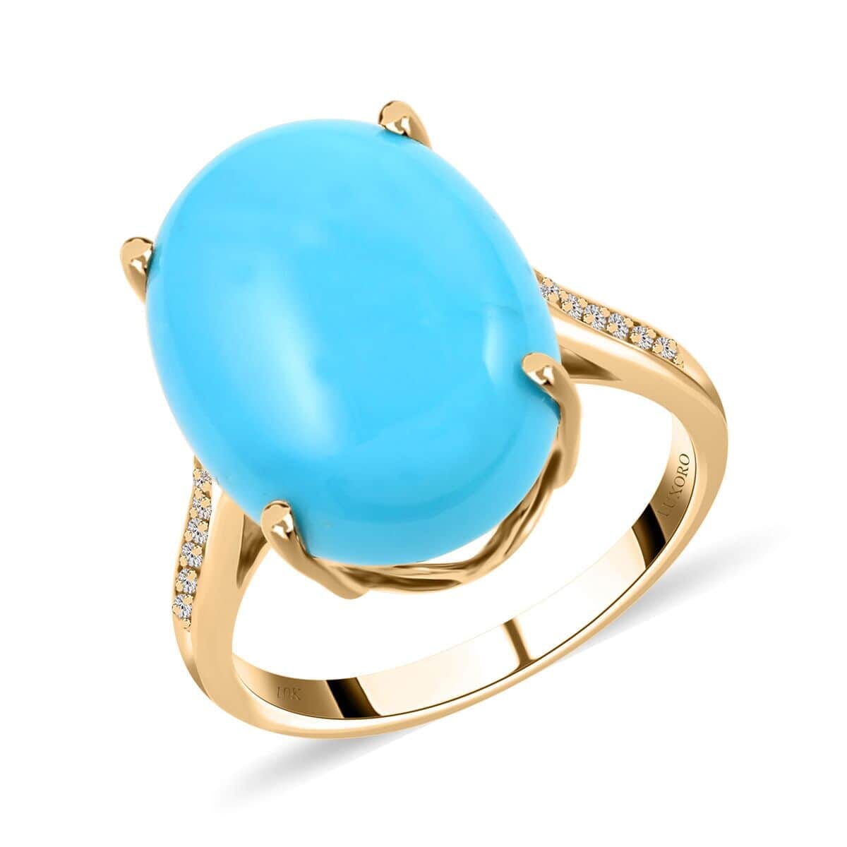 Luxoro 10K Yellow Gold AAA Sleeping Beauty Turquoise and G-H I2 Diamond Ring (Size 8.0) 6.85 ctw image number 0