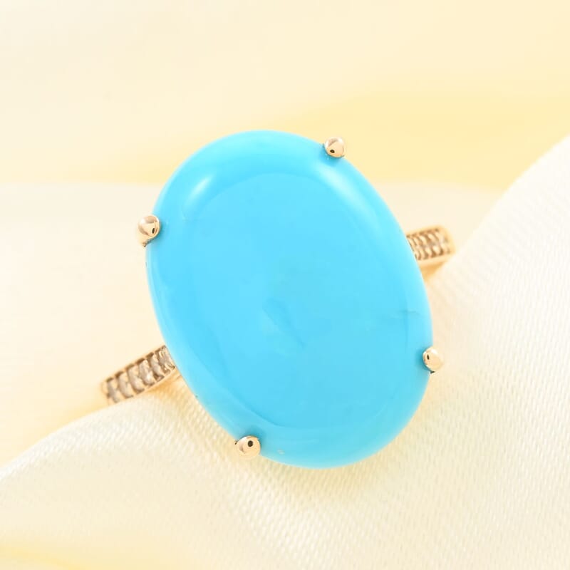 Luxoro 10K Yellow Gold AAA Sleeping Beauty Turquoise and G-H I2 Diamond Ring (Size 8.0) 6.85 ctw