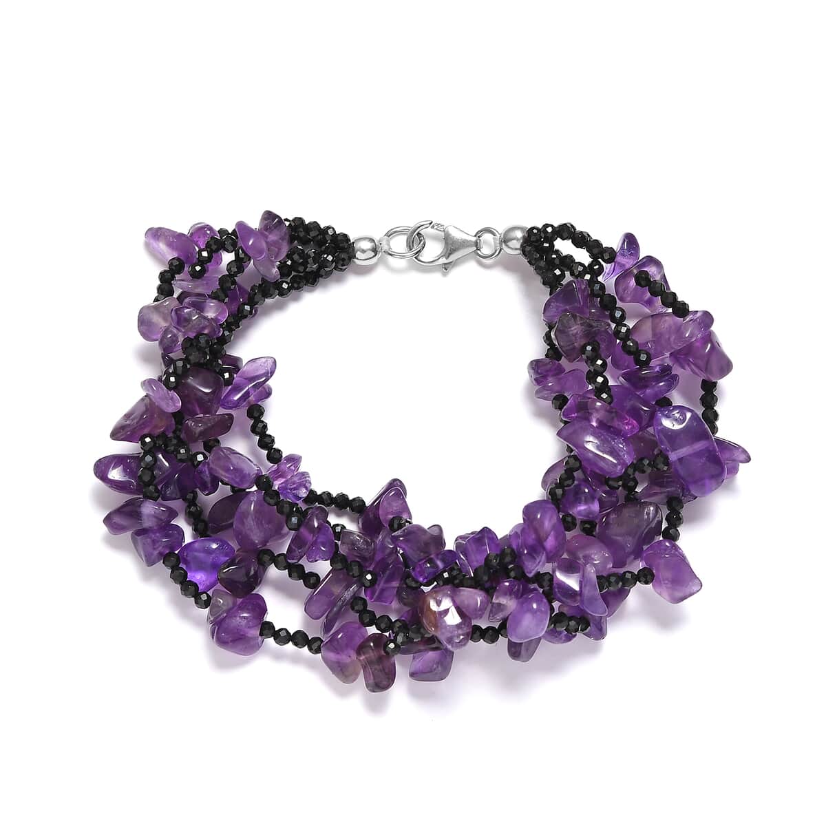 Amethyst and Thai Black Spinel Multi Row Bracelet in Sterling Silver (7.25 In) 105.00 ctw image number 0