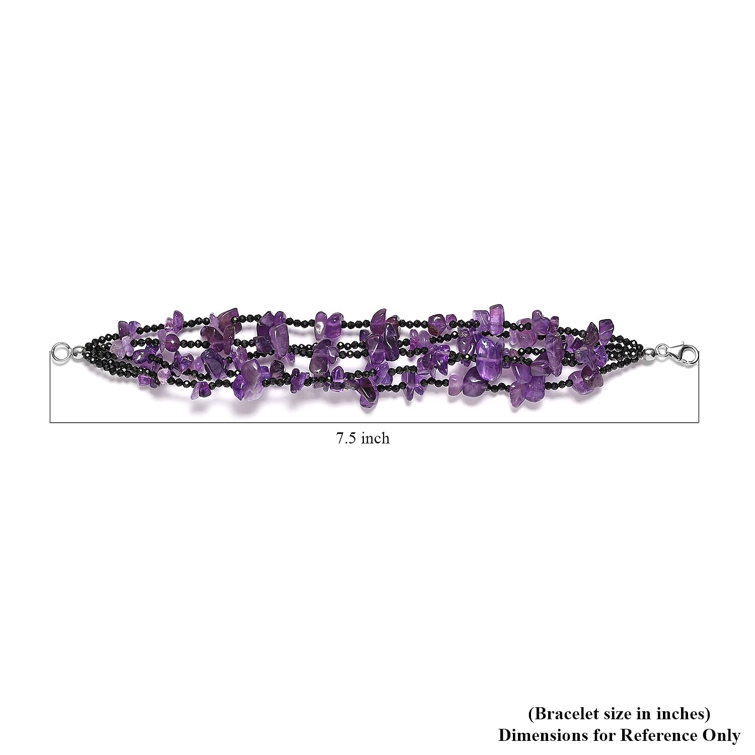 Amethyst and Thai Black Spinel Multi Row Bracelet in Sterling Silver (7.25 In) 105.00 ctw
