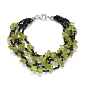 Peridot and Thai Black Spinel Multi Row Bracelet in Sterling Silver (7.25 In) 105.00 ctw