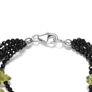 Peridot and Thai Black Spinel Multi Row Bracelet in Sterling Silver (7.25 In) 105.00 ctw