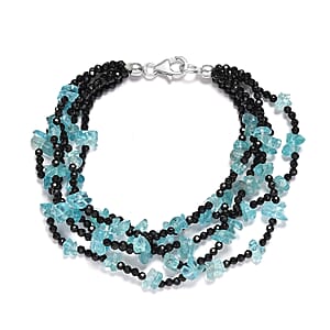 Malgache Neon Apatite and Thai Black Spinel Multi Row Bracelet in Sterling Silver (7.25 In) 105.00 ctw