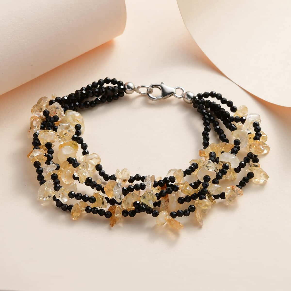 Brazilian Citrine and Thai Black Spinel Multi Row Bracelet in Sterling Silver (7.25 In) 105.00 ctw image number 1