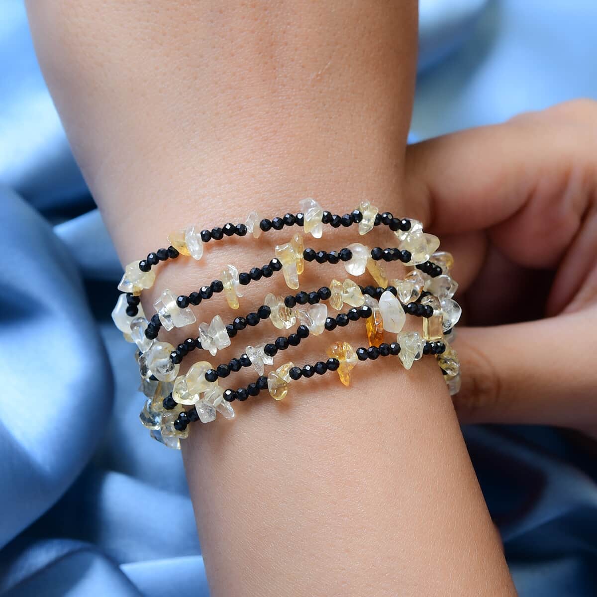 Brazilian Citrine and Thai Black Spinel Multi Row Bracelet in Sterling Silver (7.25 In) 105.00 ctw image number 2