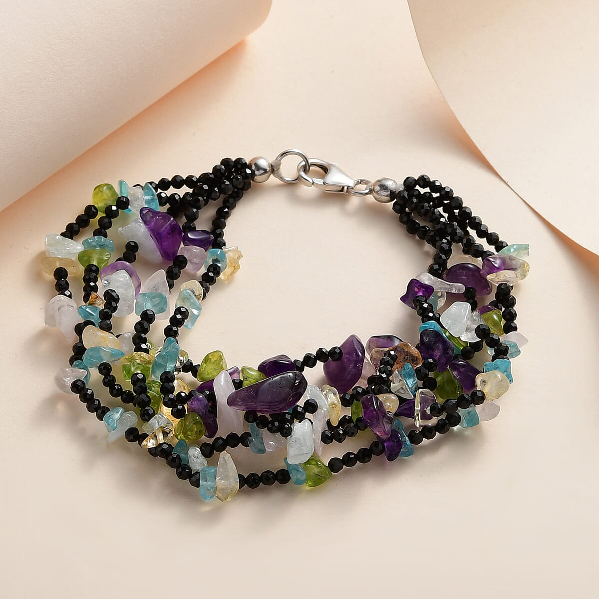 Multi Gemstone Multi Row Bracelet in Sterling Silver (7.25 In) 126.60 ctw image number 1