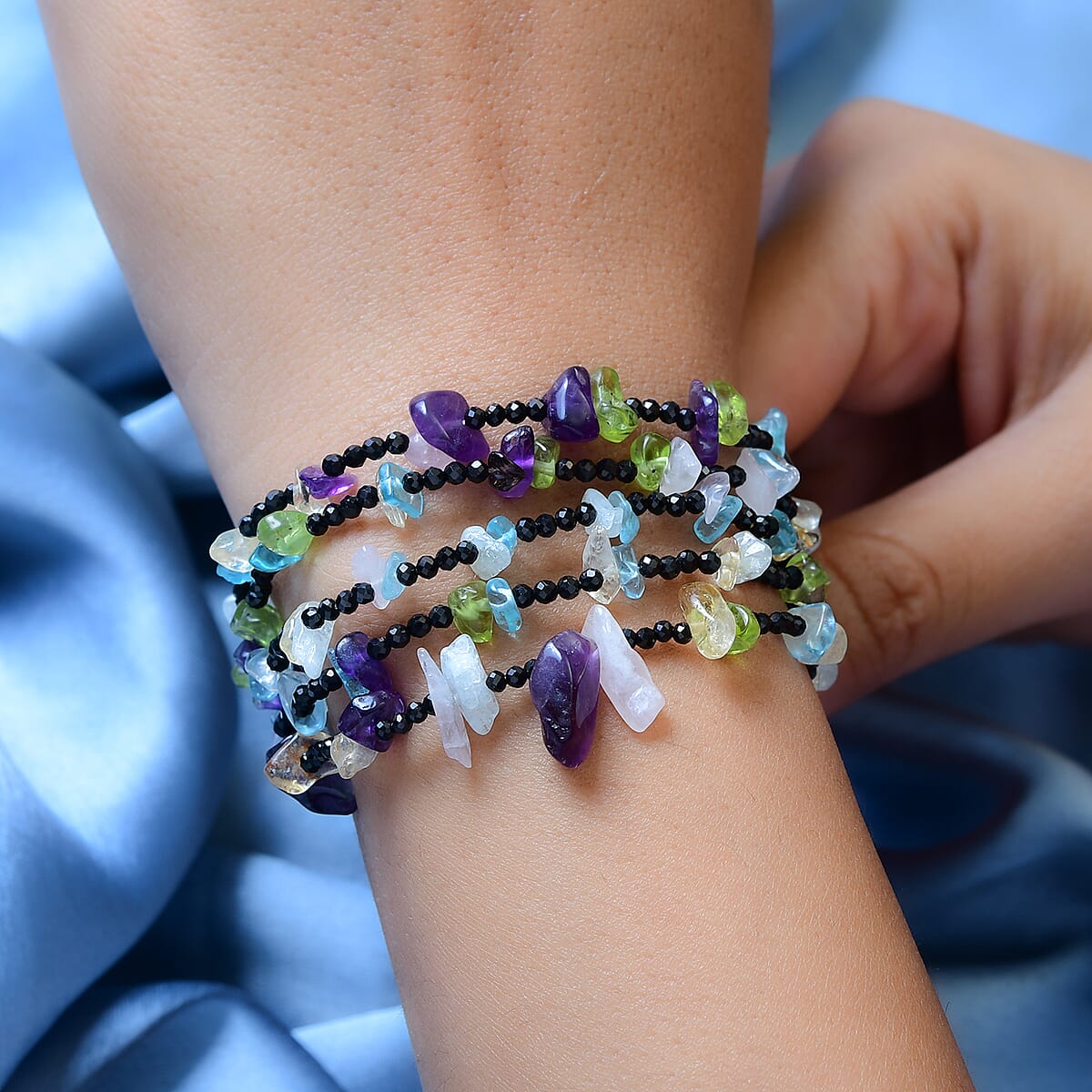 Multi Gemstone Multi Row Bracelet in Sterling Silver (7.25 In) 126.60 ctw image number 2