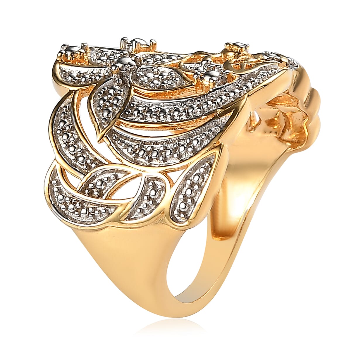Karis White Diamond Accent Floral and Bee Ring in 18K YG Plated