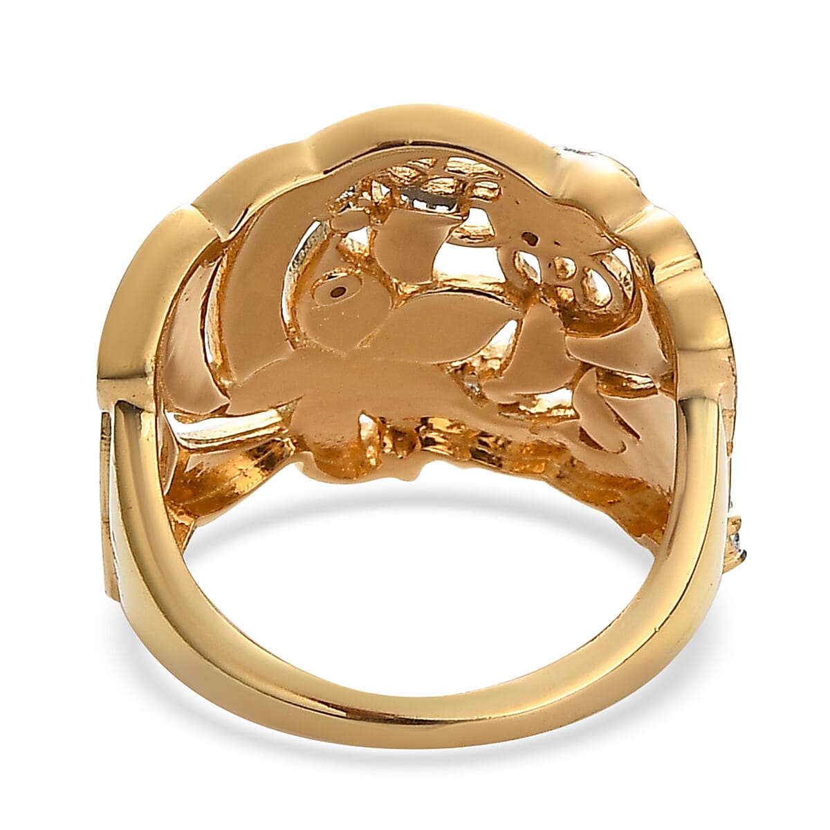 Karis White Diamond Accent Floral and Bee Ring in 18K YG Plated