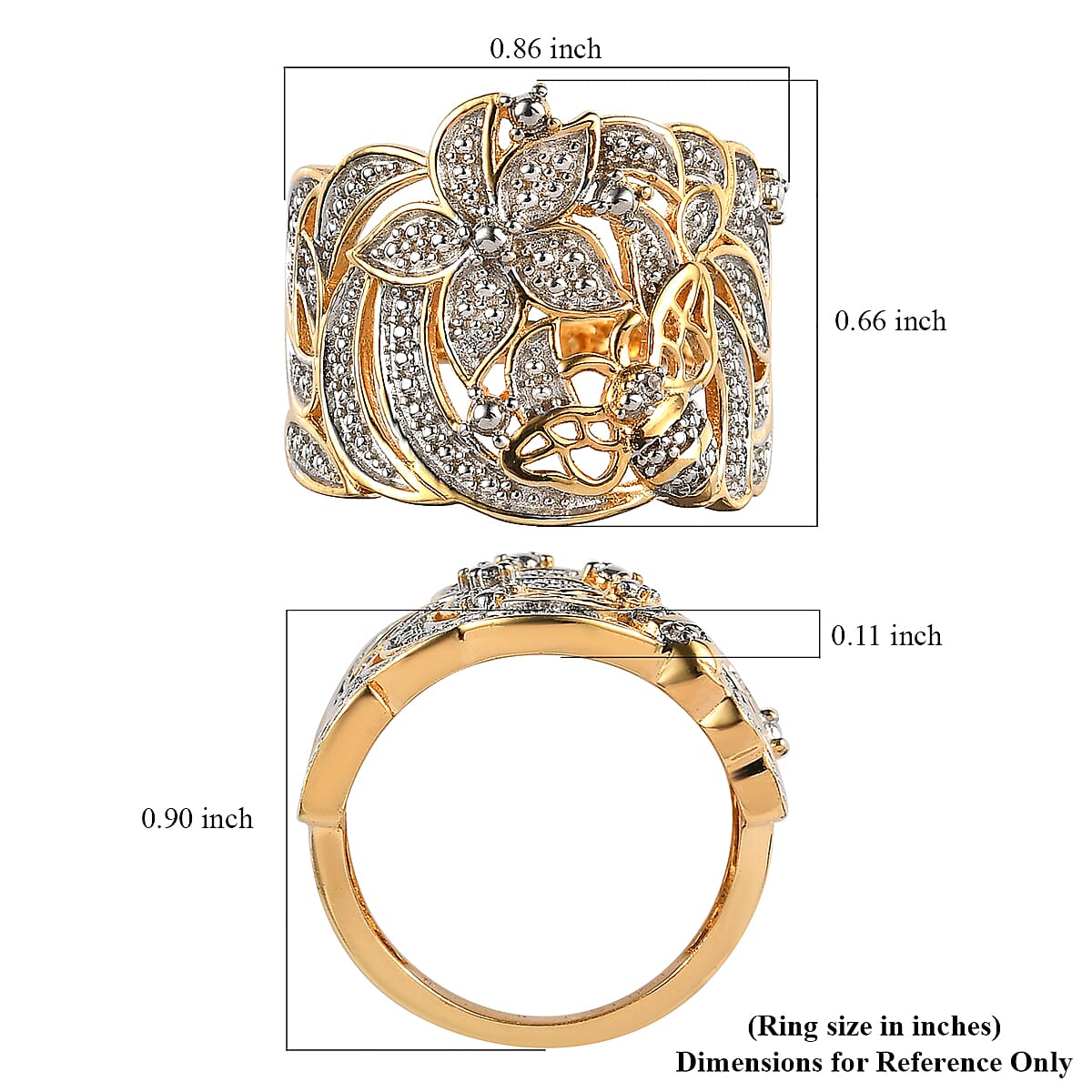 Karis White Diamond Accent Floral and Bee Ring in 18K YG Plated