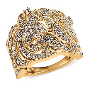 Karis White Diamond Accent Floral and Butterfly Ring in 18K YG Plated (Size 5.0)