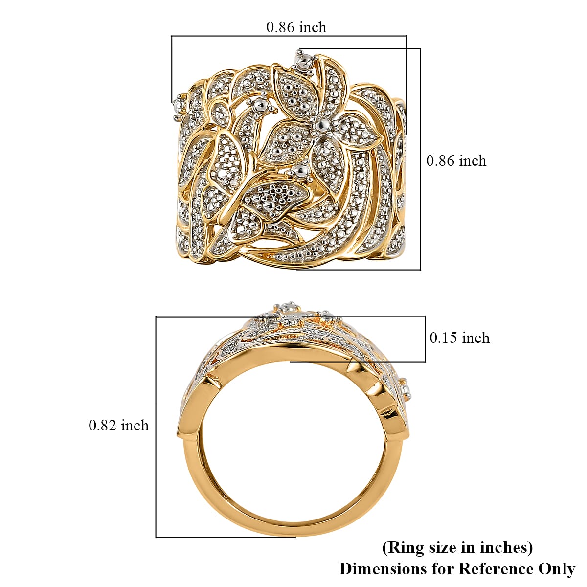 Karis White Diamond Accent Floral and Butterfly Ring in 18K YG Plated (Size 5.0) image number 5