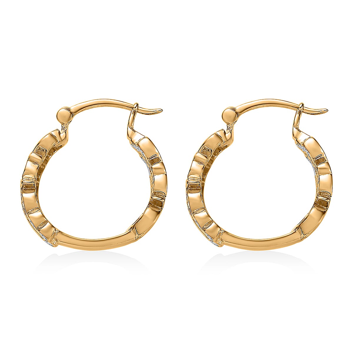 Karis White Diamond Accent Hoop Earrings in 18K YG Plated, Floral Pattern Earrings, Gifts For Her