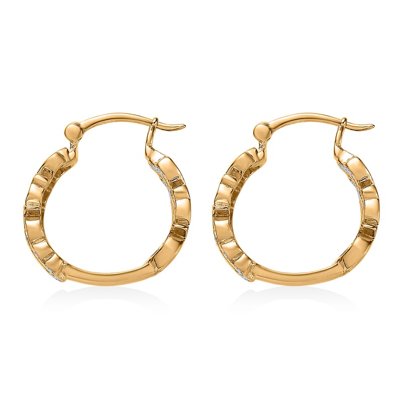 Karis White Diamond Accent Hoop Earrings in 18K YG Plated, Floral Pattern Earrings, Gifts For Her