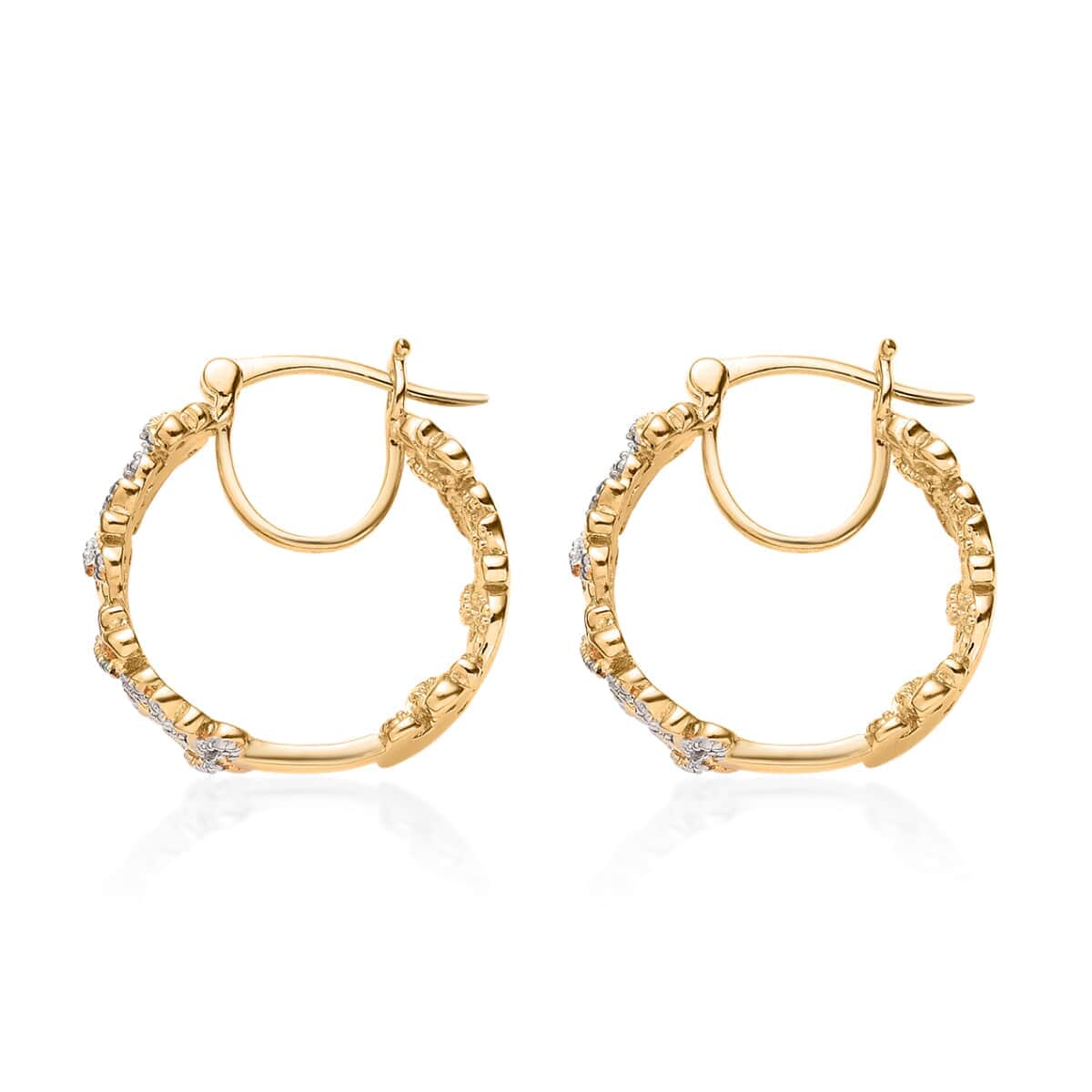 Karis White Diamond Accent Hoop Earrings in 18K YG Plated, Fluer De Lis Earrings, Gifts For Her image number 3