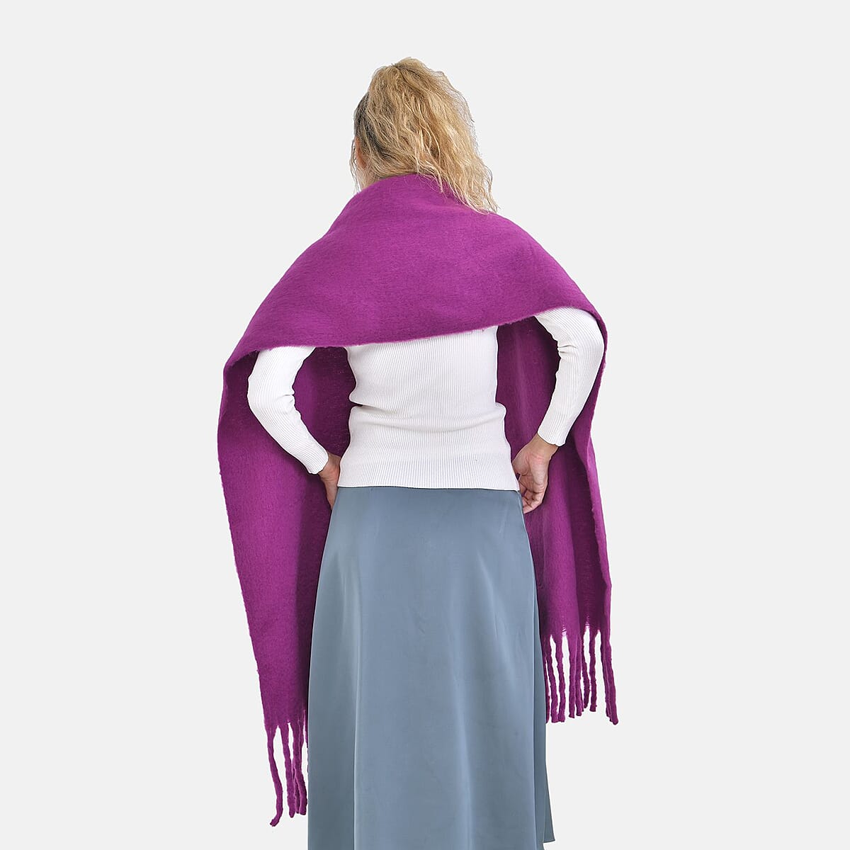 Purple Solid Color Scarf with Tassels image number 1