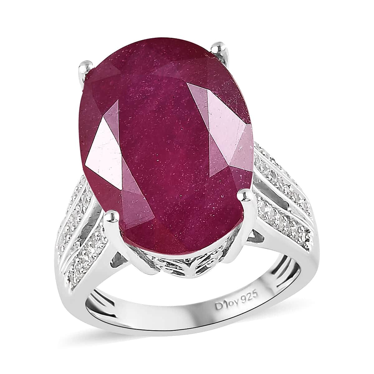 Niassa Ruby (FF), White Zircon Ring in Platinum Over Sterling Silver (Size 10.0) 20.10 ctw image number 0