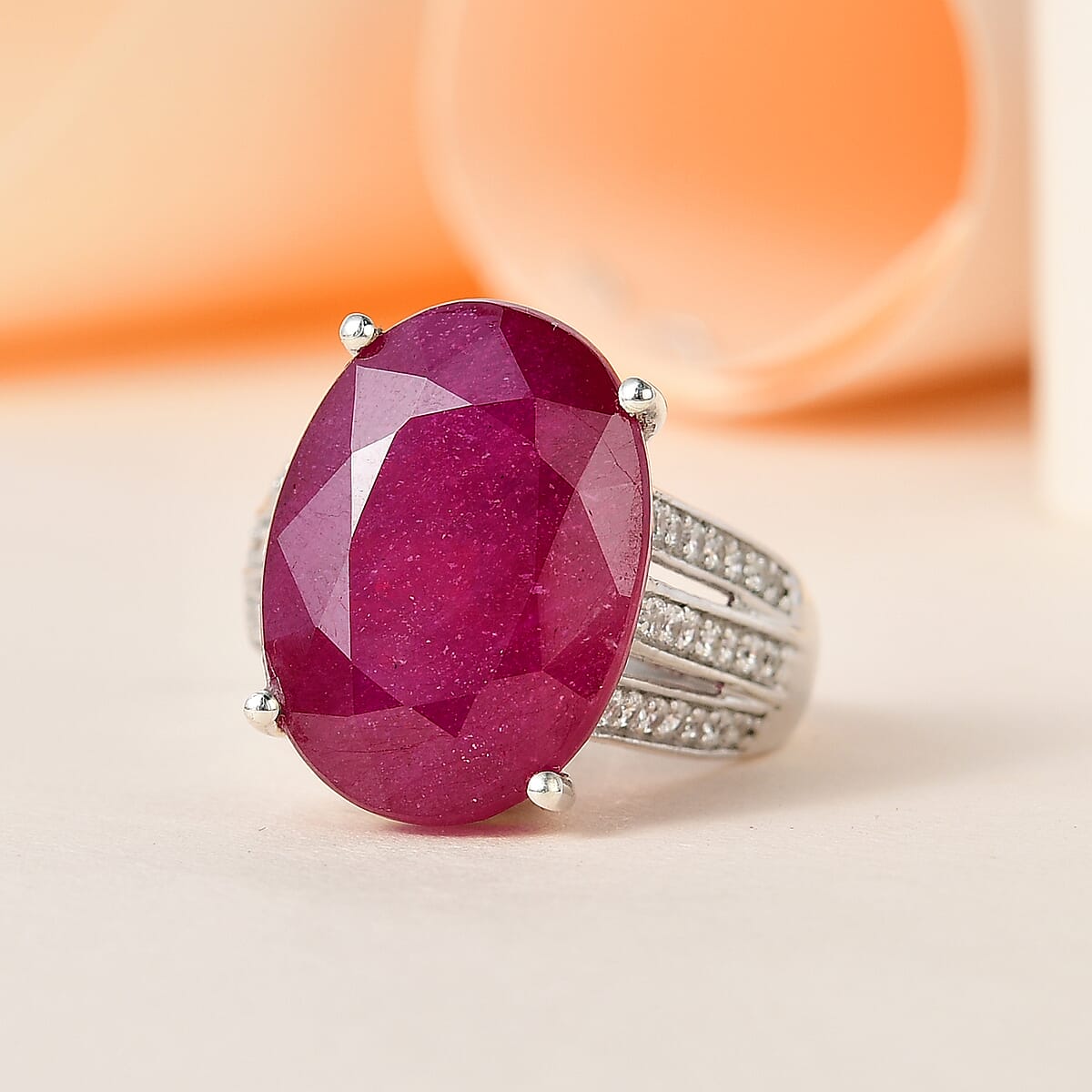 Niassa Ruby (FF), White Zircon Ring in Platinum Over Sterling Silver (Size 10.0) 20.10 ctw image number 1