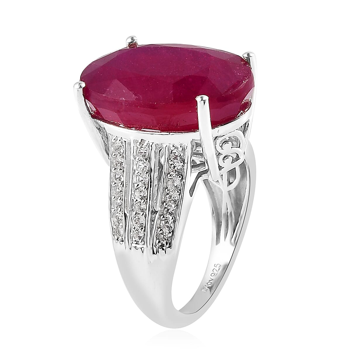 Niassa Ruby (FF), White Zircon Ring in Platinum Over Sterling Silver (Size 10.0) 20.10 ctw image number 3