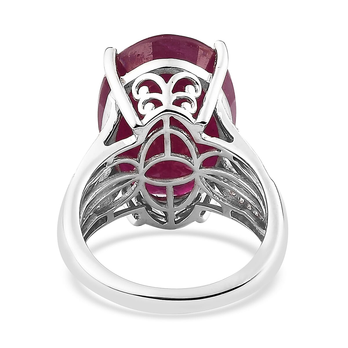 Niassa Ruby (FF), White Zircon Ring in Platinum Over Sterling Silver (Size 10.0) 20.10 ctw image number 4
