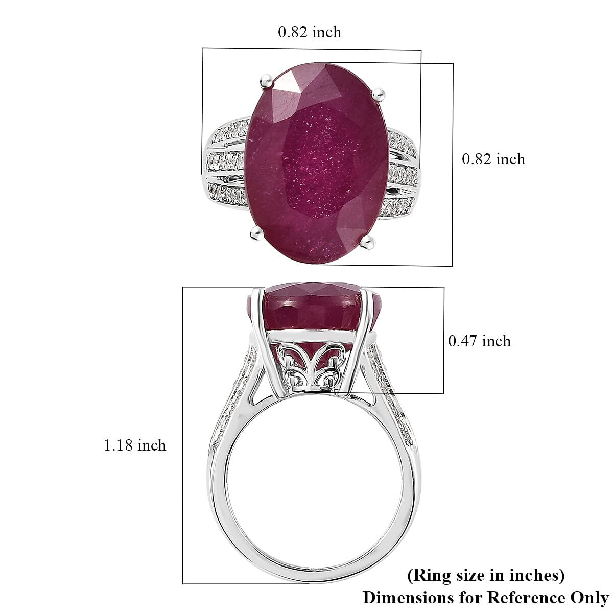 Niassa Ruby (FF), White Zircon Ring in Platinum Over Sterling Silver (Size 10.0) 20.10 ctw image number 5