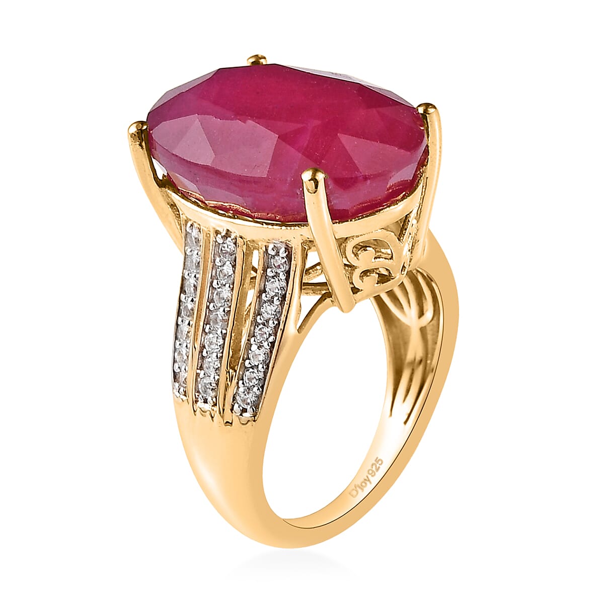 Niassa Ruby (FF) and White Zircon Ring in Vermeil Yellow Gold Over Sterling Silver (Size 10.0) 20.10 ctw image number 3
