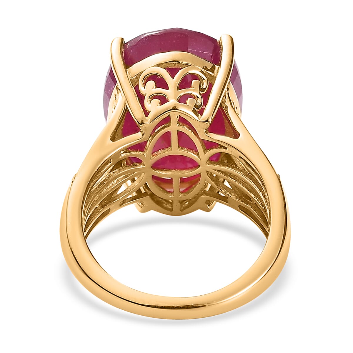 Niassa Ruby (FF) and White Zircon Ring in Vermeil Yellow Gold Over Sterling Silver (Size 10.0) 20.10 ctw image number 4