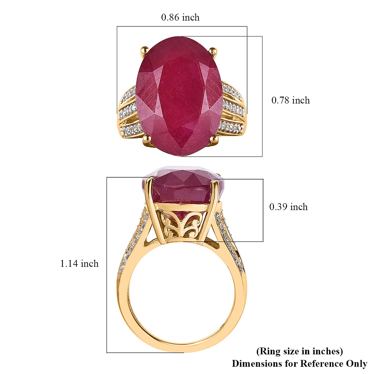 Niassa Ruby (FF) and White Zircon Ring in Vermeil Yellow Gold Over Sterling Silver (Size 10.0) 20.10 ctw image number 5
