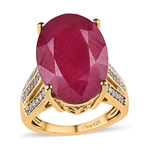 Niassa Ruby (FF) and White Zircon Ring in Vermeil Yellow Gold Over Sterling Silver (Size 8.0) 20.10 ctw