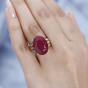 Niassa Ruby (FF) and White Zircon Ring in Vermeil Yellow Gold Over Sterling Silver (Size 8.0) 20.10 ctw