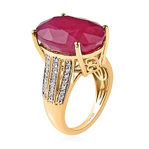 Niassa Ruby (FF) and White Zircon Ring in Vermeil Yellow Gold Over Sterling Silver (Size 8.0) 20.10 ctw